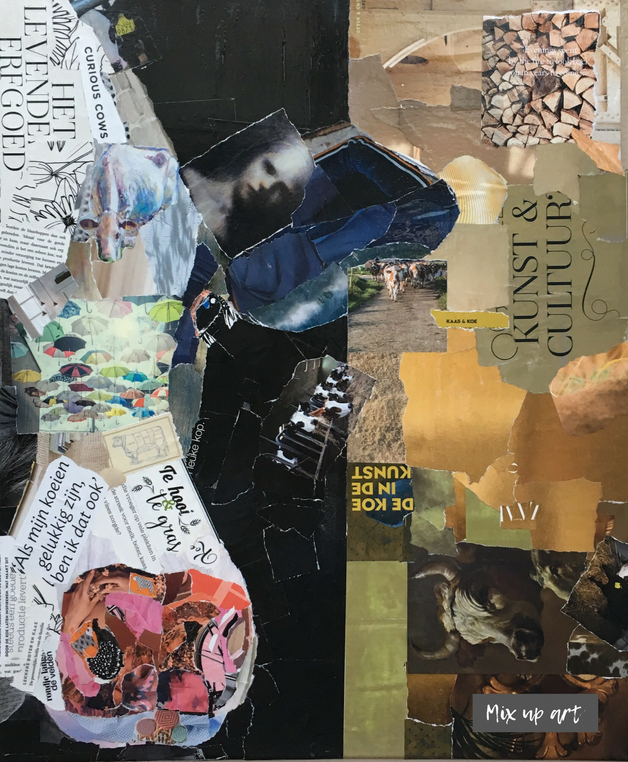 Koe in de kunst Koe in de kunst - € 650,- / Collage (50 x 60)