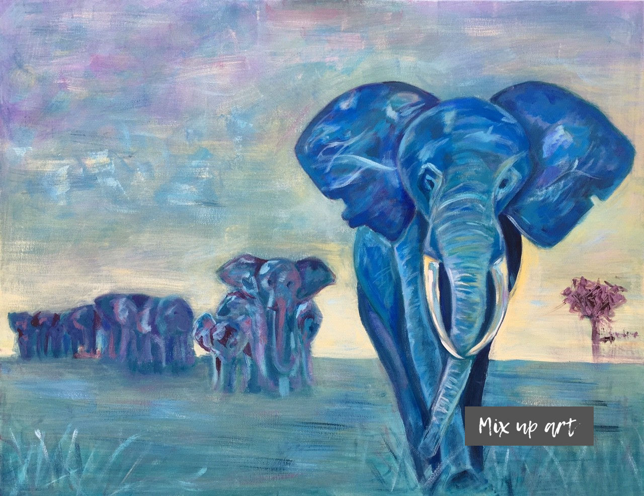 Olifanten - In opdracht Acryl op doek 70 x 90