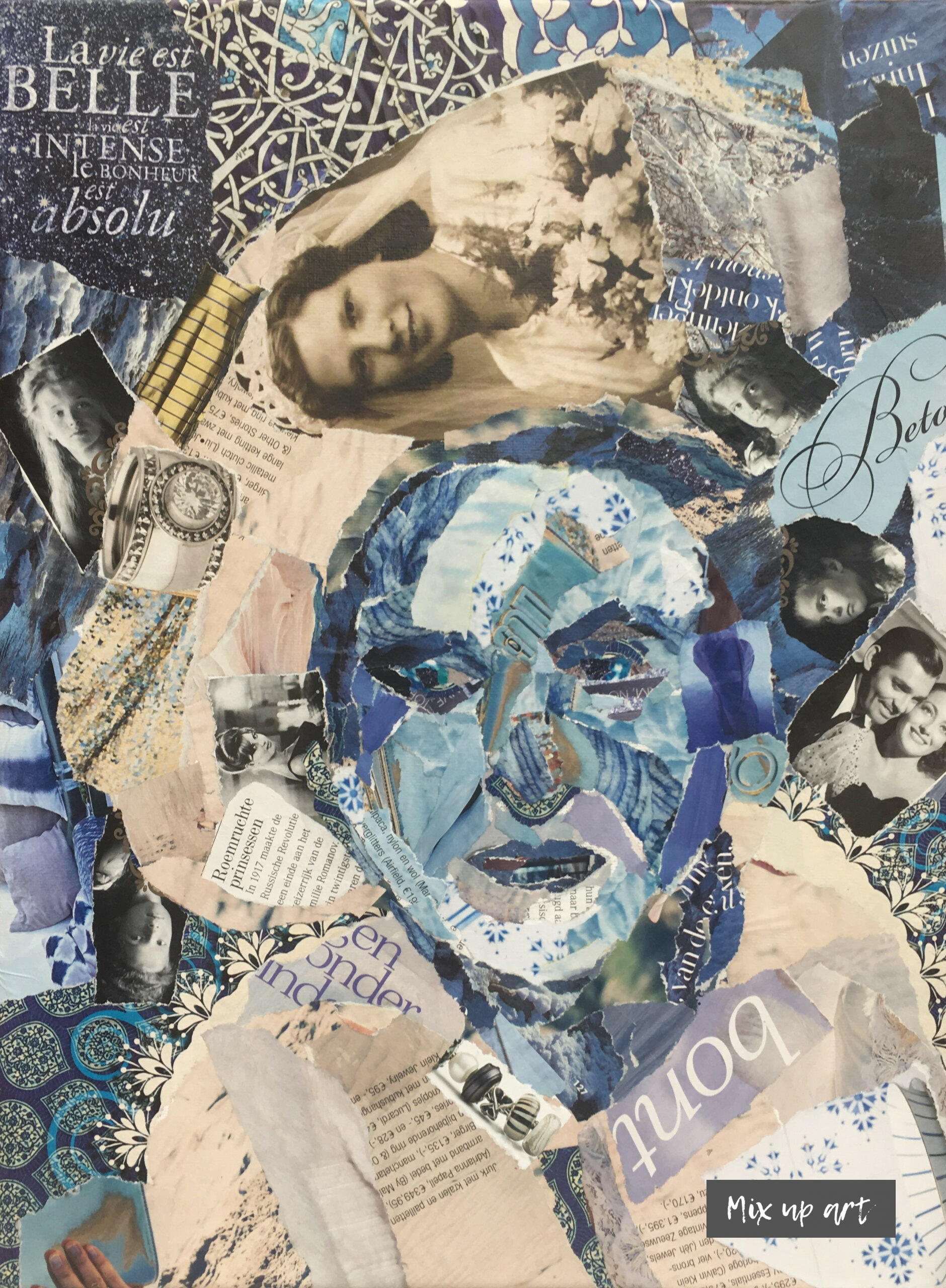 Lady in blue Lady in blue - €375,- Collage op Canvas 30 x 40