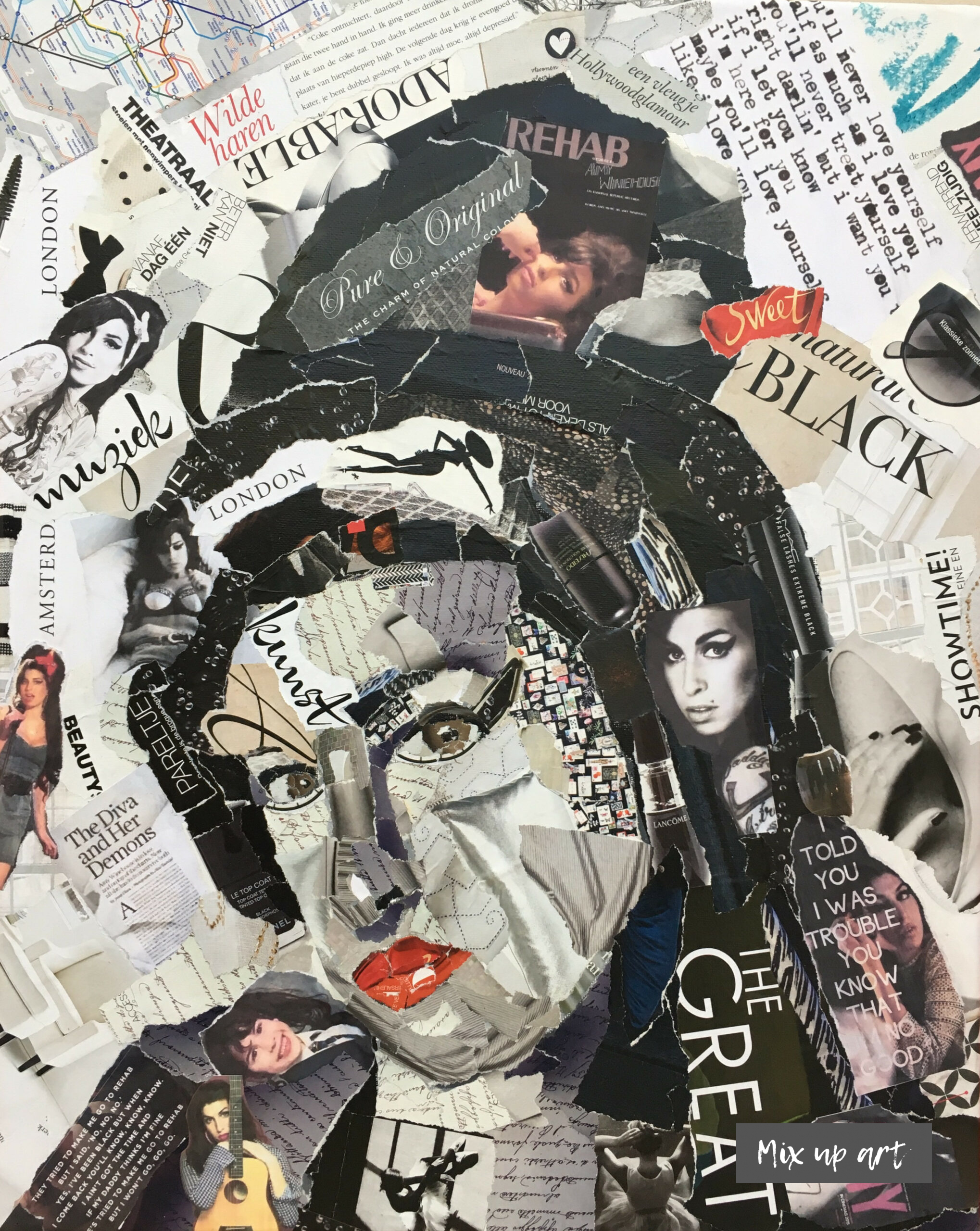Back to black (Amy Winehouse) Amy Winehouse - Collage (40 x 50) - Verkocht