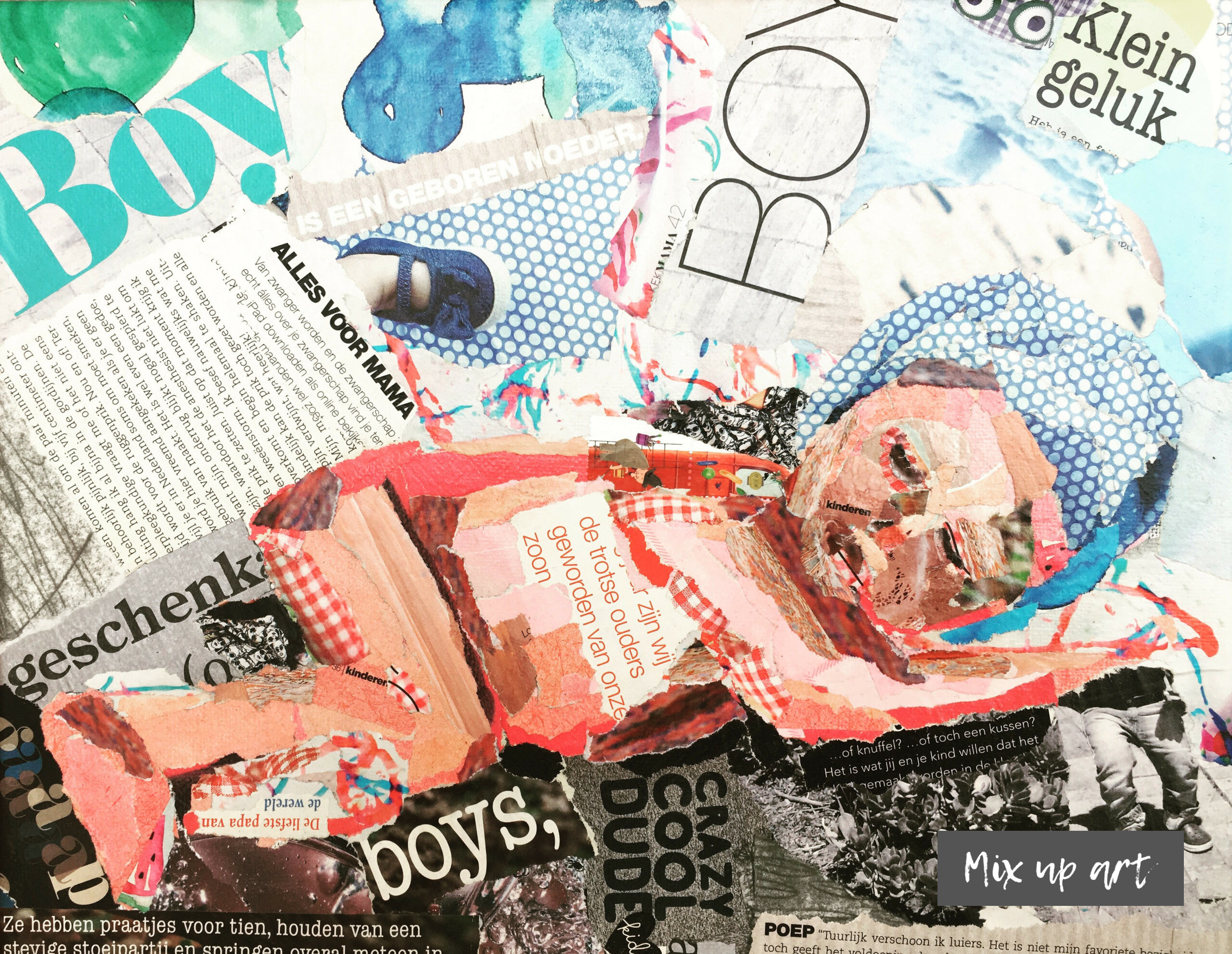 Baby boy "Babyboy"- In opdracht - Collage op canvas (24 x 30)