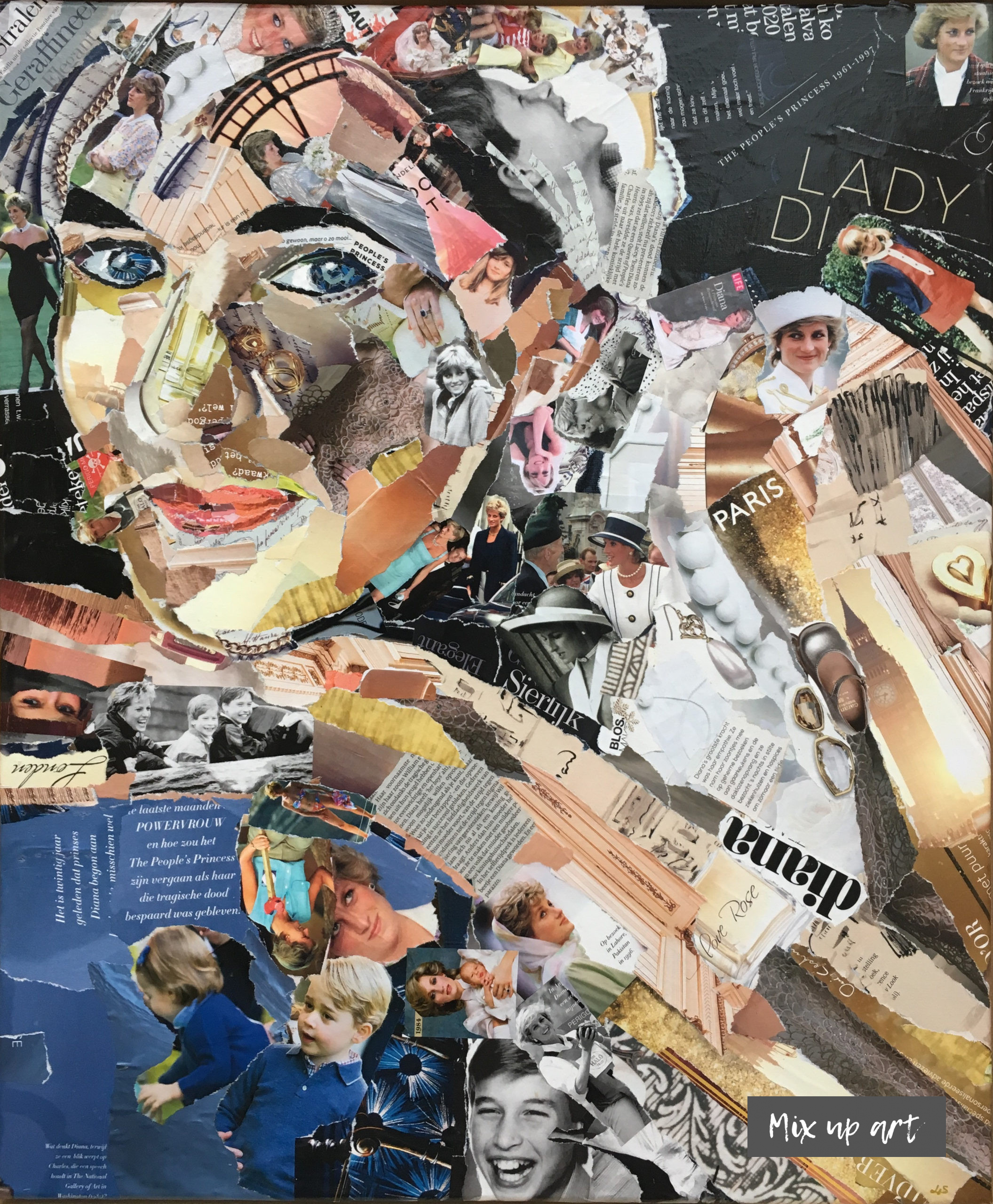 People’s princess (Lady Di) People's princess (Lady Di) - €650,- / Collage (50 x 60)