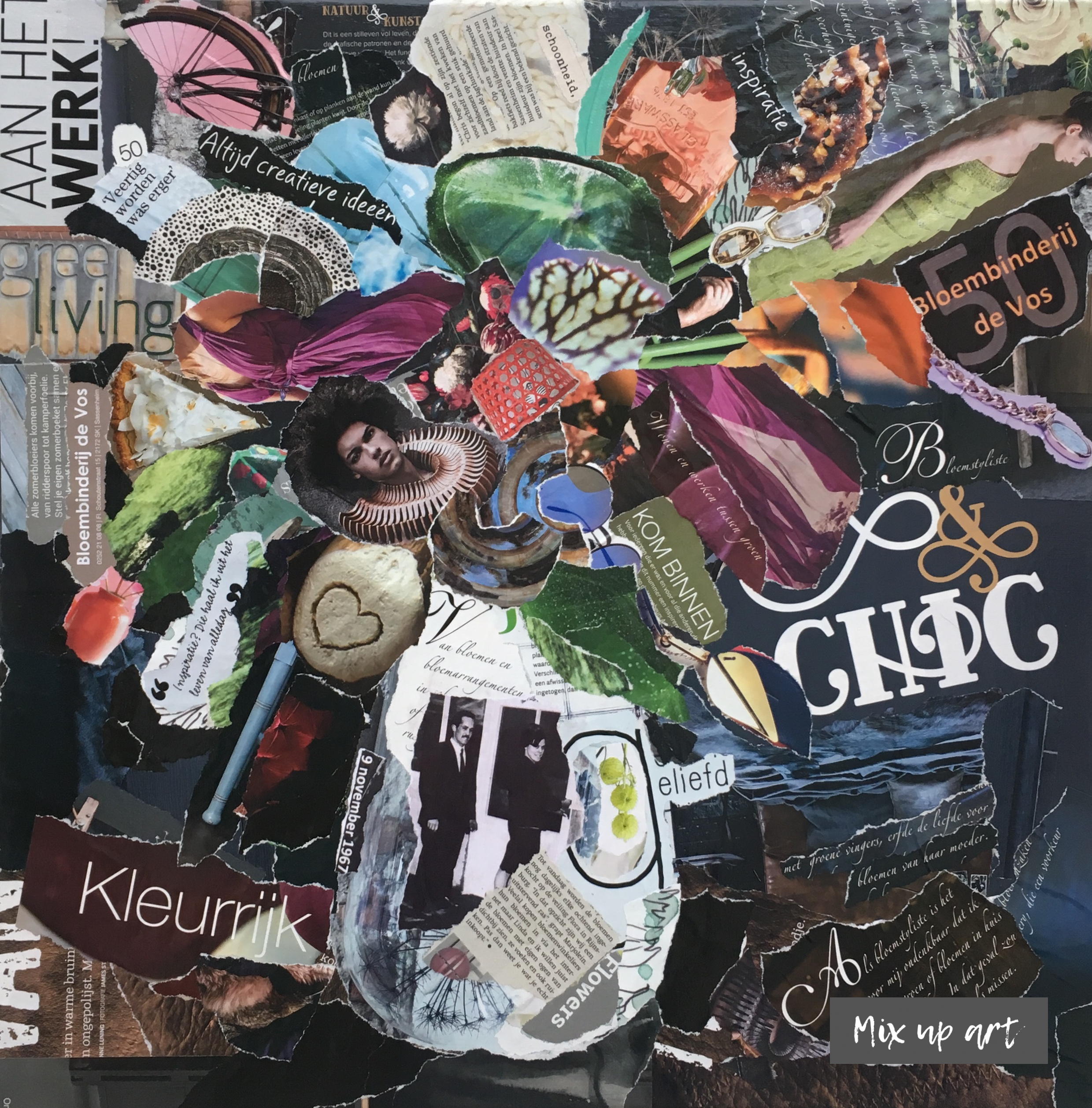 Vaas met bloemen Vaas bloemen - In opdracht - Collage (50 x 50)