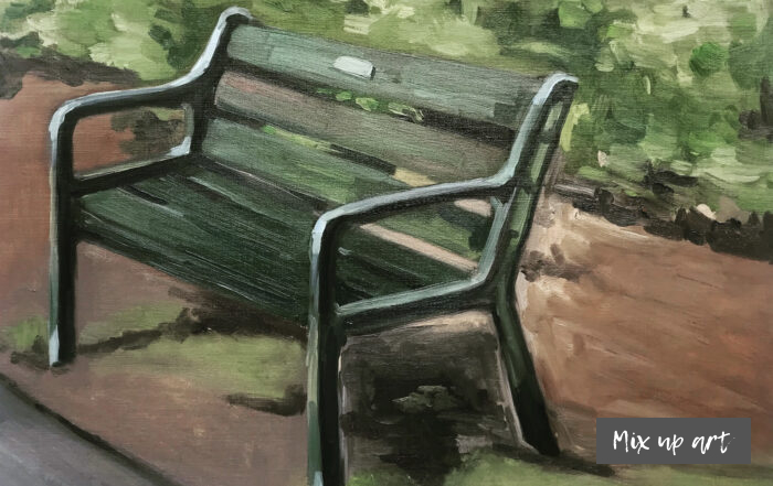 Park Rusthoff bank - Olieverf op papier (30 x 40)