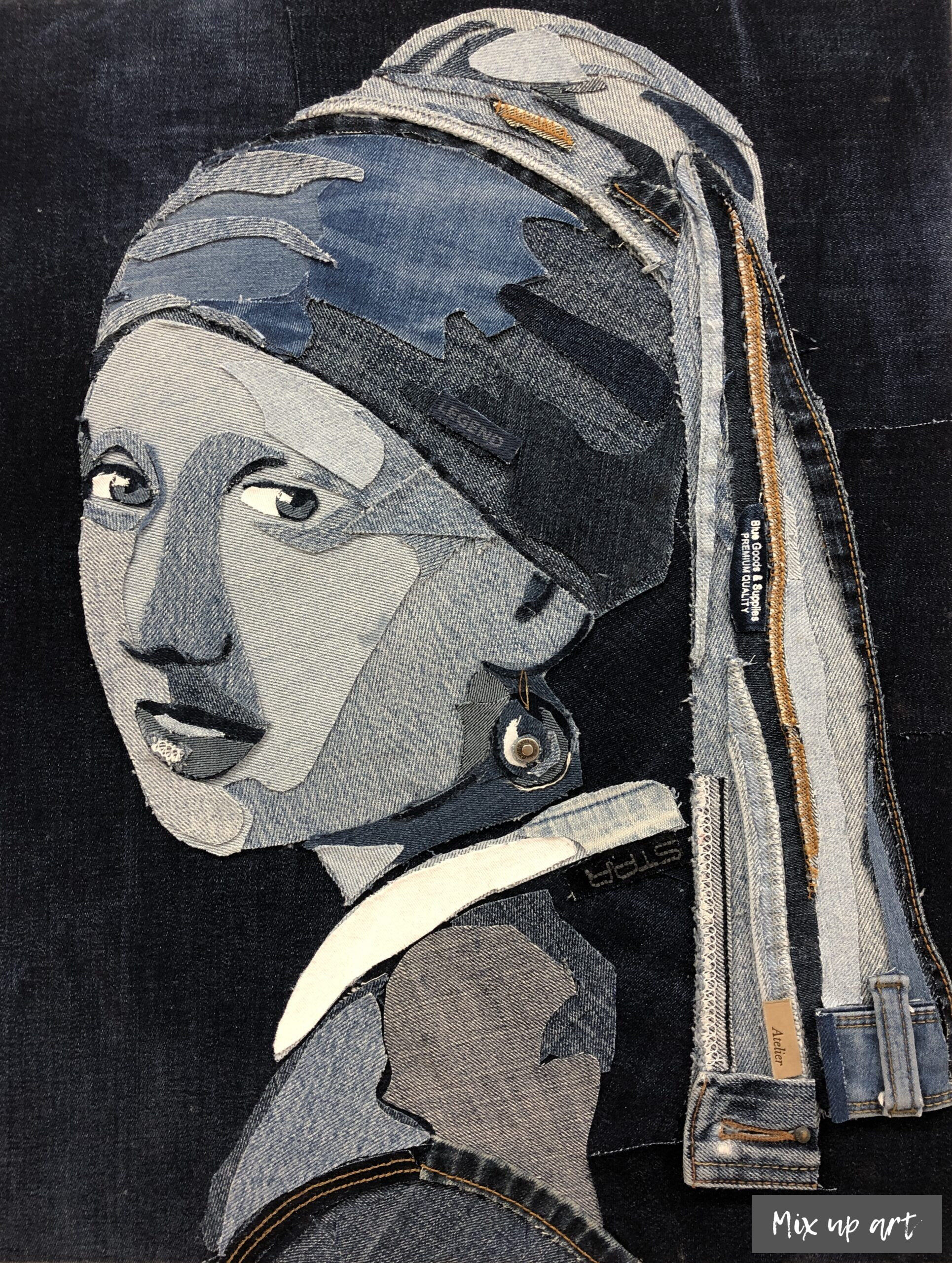 Meisje met de Parel Meisje met de Parel - € 500,- Collage denim (40 x 50)
