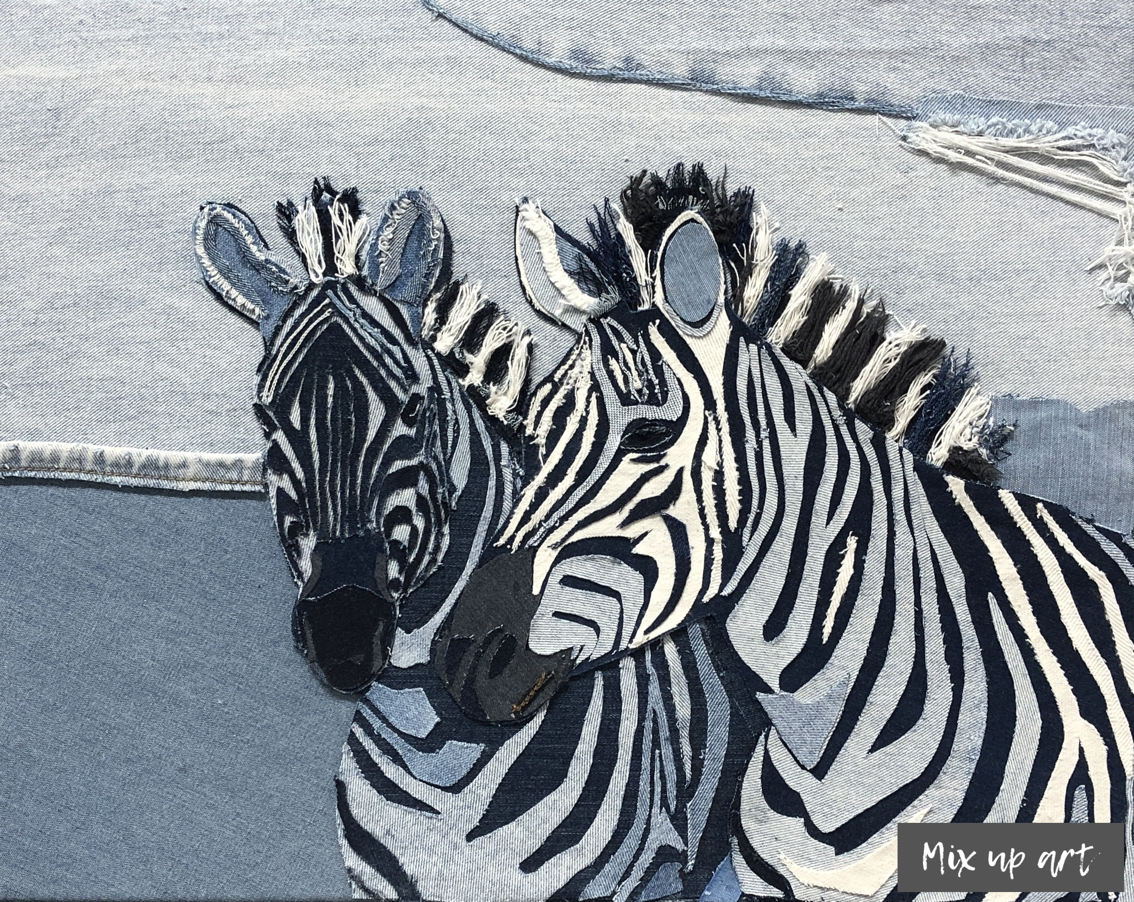 Zebra’s Zebra's - € 500,- Collage denim (50 x 40)