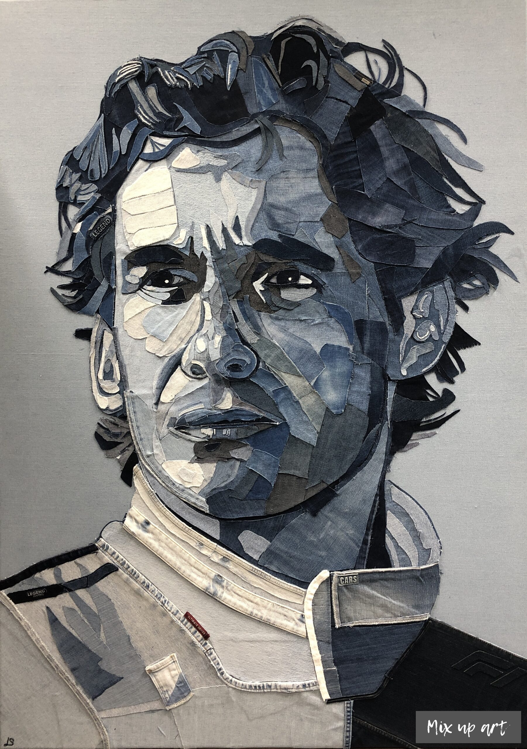 Ayrton Senna Ayrton Senna - In opdracht - Collage denim (100 x 140)