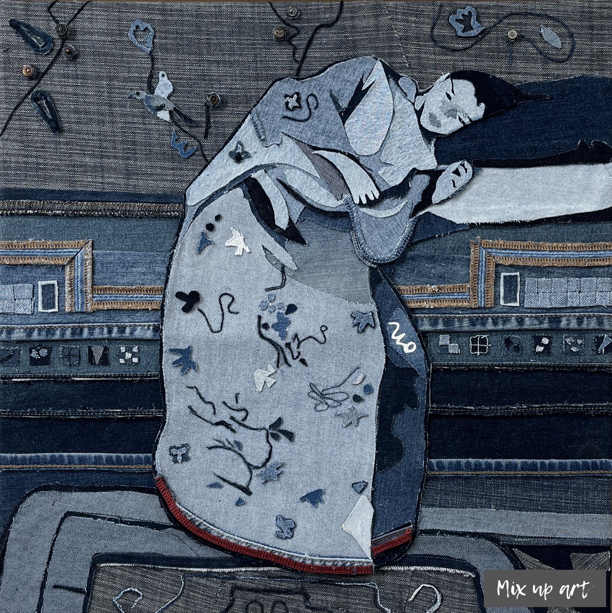 Meisje in witte kimono Meisje in witte kimono - € 750,- Collage denim (50 x 50)