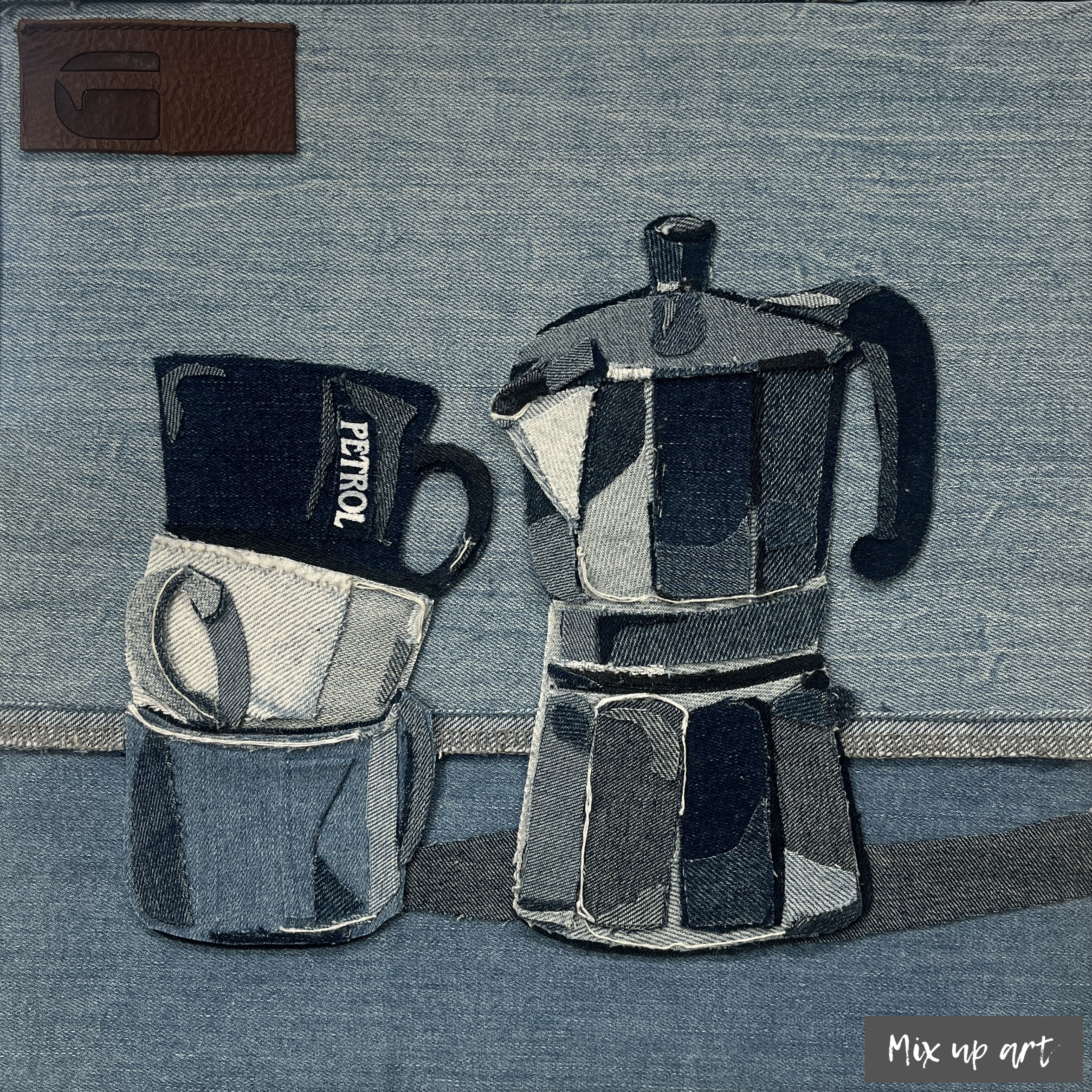 Let’s have some coffee Let's have some coffee - € 225,- Collage denim (30 x 30)